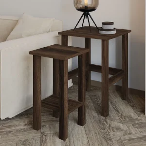 Elegant set van 2 houten bijzettafels "Gina 2" – Bruin – 45 x 45 x 60 cm Elegant set van 2 houten bijzettafels "Gina 2" – Bruin – 45 x 45 x 60 cm