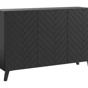 Moderne dressoir 120 cm voor de woonkamer op poten, zwart grafiet, MDF-fronten in visgraatmotief Moderne dressoir 120 cm voor de woonkamer op poten, zwart grafiet, MDF-fronten in visgraatmotief
