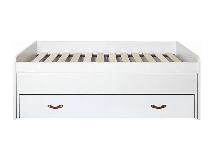 Driepersoonsbed spaanplaat wit + lattenbodems en matrassen 90x200cm