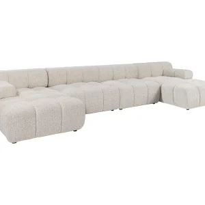 Modulaire panoramische hoekbank in gemêleerde beige stof FACIVIL