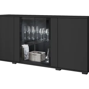 Dressoir 150 cm met LED voor woonkamer – moderne vitrinekast met glas, zwart mat Dressoir 150 cm met LED voor woonkamer – moderne vitrinekast met glas, zwart mat