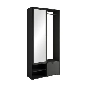 Moderne garderobekast 90 cm hal kast met spiegel planken en roede mat zwart grafiet Moderne garderobekast 90 cm hal kast met spiegel planken en roede mat zwart grafiet