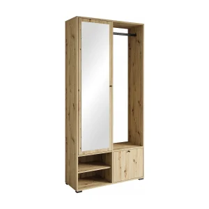 Moderne garderobekast 90 cm hal kast met spiegel planken en roede mat artisan Moderne garderobekast 90 cm hal kast met spiegel planken en roede mat artisan
