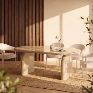 Eettafel 8 personen in MDF – Glanzend beige – FELYRIA Eettafel 8 personen in MDF – Glanzend beige – FELYRIA