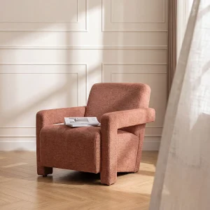 Design-fauteuil van terracottakleurige stof met textuur ISPARTA Design-fauteuil van terracottakleurige stof met textuur ISPARTA