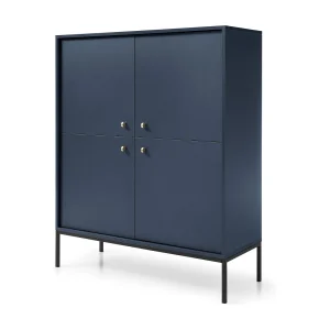 Dressoir met 4 deuren Monti – poten, commode 125 cm, marineblauw + zwart Dressoir met 4 deuren Monti – poten, commode 125 cm, marineblauw + zwart
