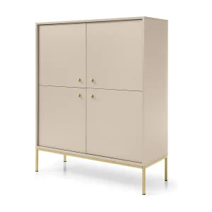 Dressoir met 4 deuren Monti – poten, commode 125 cm, beige + goud Dressoir met 4 deuren Monti – poten, commode 125 cm, beige + goud