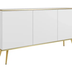 Driedelige commode Rodi 160 cm, voor de woonkamer op poten – wit + goud Driedelige commode Rodi 160 cm, voor de woonkamer op poten – wit + goud