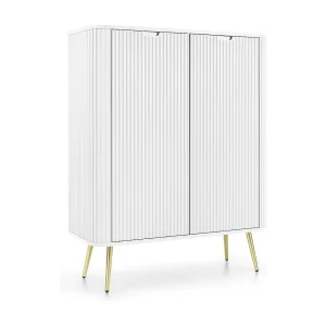 Dressoir 100 cm Gerly – commode met geribbelde fronten, 2 deuren, wit + goud Dressoir 100 cm Gerly – commode met geribbelde fronten, 2 deuren, wit + goud