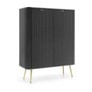 Dressoir 100 cm Gerly – commode met geribbelde fronten, 2 deuren, zwart + goud Dressoir 100 cm Gerly – commode met geribbelde fronten, 2 deuren, zwart + goud