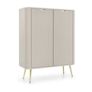 Dressoir 100 cm Gerly – commode met geribbelde fronten, 2 deuren, kasjmier + goud Dressoir 100 cm Gerly – commode met geribbelde fronten, 2 deuren, kasjmier + goud