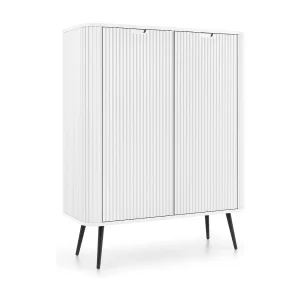 Dressoir 100 cm Gerly – commode met geribbelde fronten, 2 deuren, wit + zwart Dressoir 100 cm Gerly – commode met geribbelde fronten, 2 deuren, wit + zwart