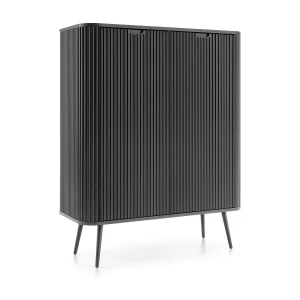 Dressoir 100 cm Gerly – commode met geribbelde fronten, 2 deuren, zwart Dressoir 100 cm Gerly – commode met geribbelde fronten, 2 deuren, zwart