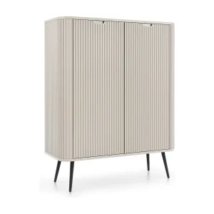 Dressoir 100 cm Gerly – commode met geribbelde fronten, 2 deuren, kasjmier + zwart Dressoir 100 cm Gerly – commode met geribbelde fronten, 2 deuren, kasjmier + zwart