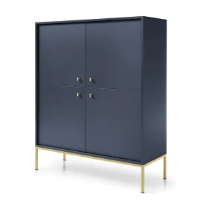 Dressoir met 4 deuren Monti – poten, commode 125 cm, marineblauw + goud Dressoir met 4 deuren Monti – poten, commode 125 cm, marineblauw + goud