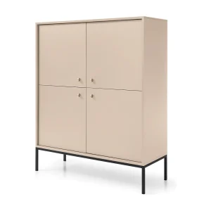 Dressoir met 4 deuren Monti – poten, commode 125 cm, beige + zwart Dressoir met 4 deuren Monti – poten, commode 125 cm, beige + zwart