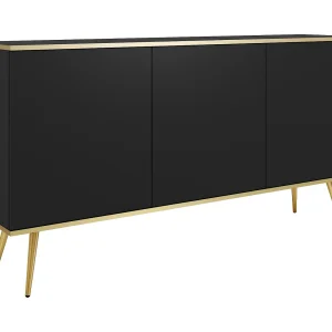 Driedelige commode Rodi 160 cm, voor de woonkamer op poten – zwart + goud Driedelige commode Rodi 160 cm, voor de woonkamer op poten – zwart + goud