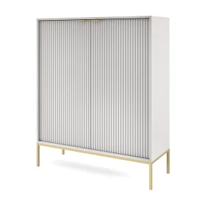 Dressoir met 2 deuren Galla – sideboard 100 cm, loftstijl, modern, grijs + goud Dressoir met 2 deuren Galla – sideboard 100 cm, loftstijl, modern, grijs + goud