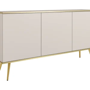 Driedelige commode Rodi 160 cm, voor de woonkamer op poten – beige + goud Driedelige commode Rodi 160 cm, voor de woonkamer op poten – beige + goud