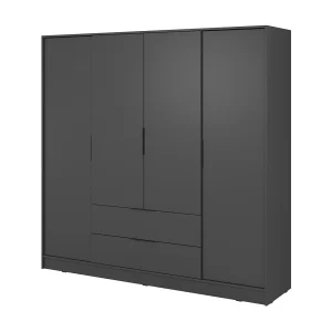 Draaideurkast 200 cm Kalma 4D – vierdeurs kast met lades voor de woonkamer, slaapkamer – grafiet Draaideurkast 200 cm Kalma 4D – vierdeurs kast met lades voor de woonkamer, slaapkamer – grafiet