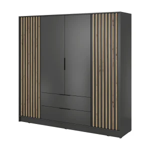 Draaideurkast 200 cm Fioro – kast met lamellen, 2 lades – grafiet Draaideurkast 200 cm Fioro – kast met lamellen, 2 lades – grafiet