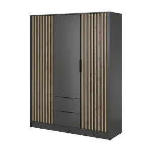 Draaideurkast 150 cm Fioro – kast met lamellen, 2 lades – grafiet Draaideurkast 150 cm Fioro – kast met lamellen, 2 lades – grafiet