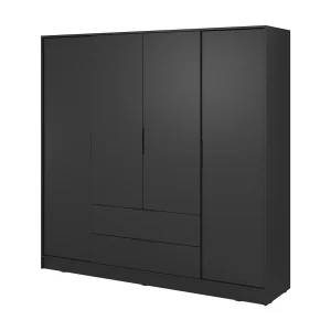 Draaideurkast 200 cm Kalma 4D – vierdeurs kast met lades voor de woonkamer, slaapkamer – zwart Draaideurkast 200 cm Kalma 4D – vierdeurs kast met lades voor de woonkamer, slaapkamer – zwart