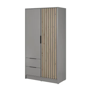 Draaideurkast 100 cm Fioro – tweedelige kast met lamellen, 2 lades – grijs Draaideurkast 100 cm Fioro – tweedelige kast met lamellen, 2 lades – grijs