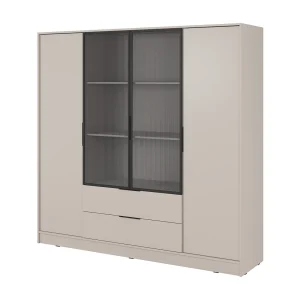 Draaideurkast 200 cm Kalma 4DRM – kast met geribbeld glas, lades, 4 deuren – kasjmier Draaideurkast 200 cm Kalma 4DRM – kast met geribbeld glas, lades, 4 deuren – kasjmier