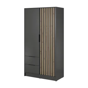 Draaideurkast 100 cm Fioro – tweedelige kast met lamellen, 2 lades – grafiet Draaideurkast 100 cm Fioro – tweedelige kast met lamellen, 2 lades – grafiet