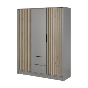 Draaideurkast 150 cm Fioro – kast met lamellen, 2 lades – grijs Draaideurkast 150 cm Fioro – kast met lamellen, 2 lades – grijs