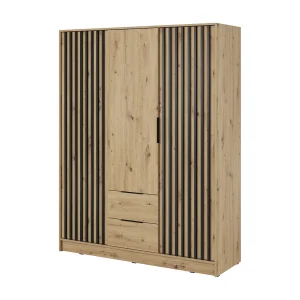 Draaideurkast 150 cm Fioro – kast met lamellen, 2 lades – Artisan eiken Draaideurkast 150 cm Fioro – kast met lamellen, 2 lades – Artisan eiken