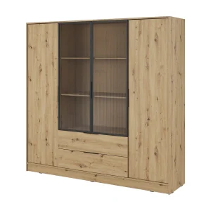 Draaideurkast 200 cm Kalma 4DRM – kast met geribbeld glas, lades, 4 deuren – Artisan eiken Draaideurkast 200 cm Kalma 4DRM – kast met geribbeld glas, lades, 4 deuren – Artisan eiken