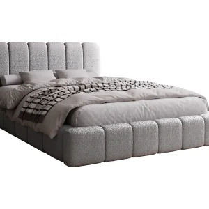 Emporius bed met opbergruimte 200×200 Milan Bouclé – lattenbodem, tweepersoonsbed Bouclé – Lichtgrijs (Anthology 15)