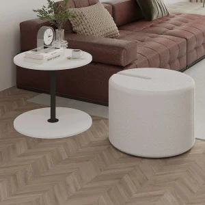 Elegant Houten Bijzettafel met Poef "Vexana" – Wit 43 x 43 x 47 cm Elegant Houten Bijzettafel met Poef "Vexana" – Wit 43 x 43 x 47 cm