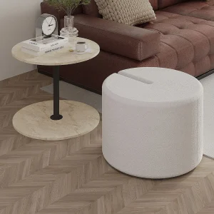 Elegante Houten Bijzettafel met Poef "Vexana" – Travertijn Afwerking – Hanah Home Collectie Elegante Houten Bijzettafel met Poef "Vexana" – Travertijn Afwerking – Hanah Home Collectie