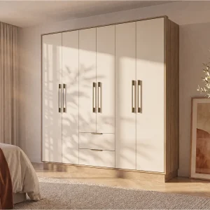 Kast met 6 deuren en 2 lades L162 cm, beige en naturel – FEOVA