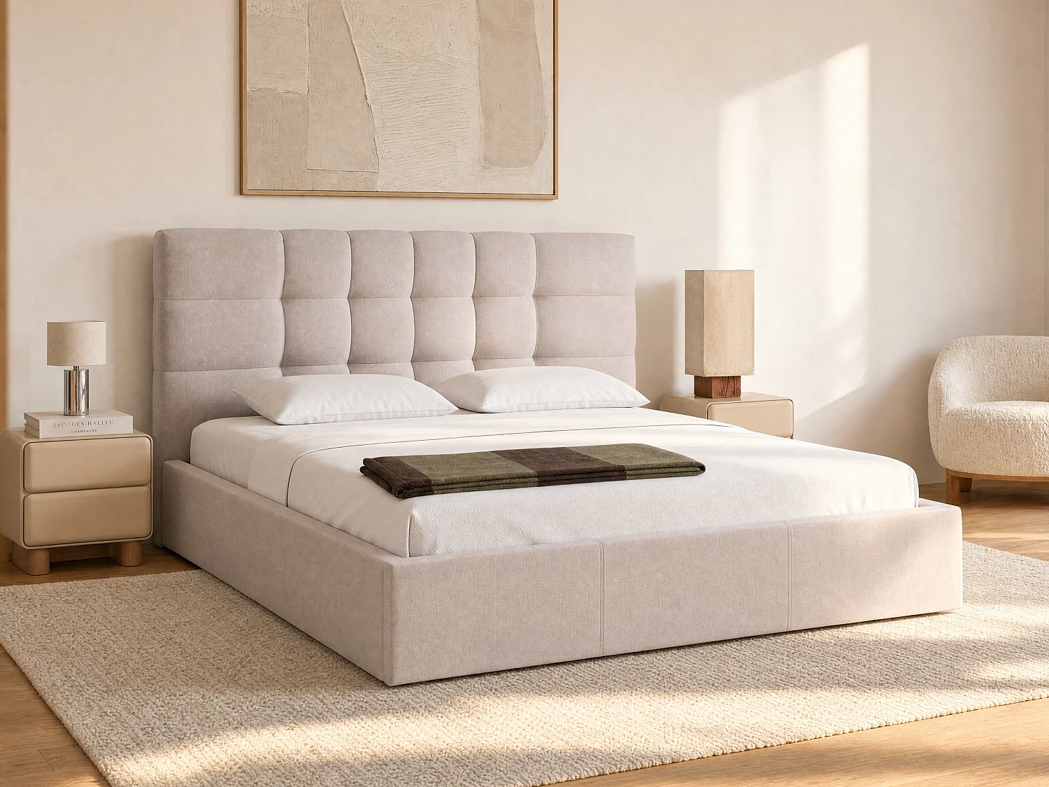 Bed met opbergruimte 200 x 200 cm in beige stof + matras - ELIAVA van Pascal Morabito