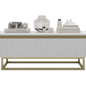 Elegante rechthoekige salontafel – Mat wit – 109 cm, goudkleurig metalen frame
