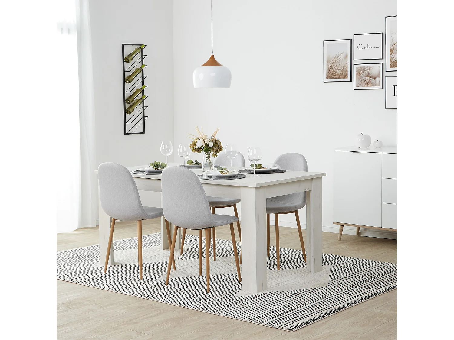 Eettafel set 160x90 cm Grijs Wit