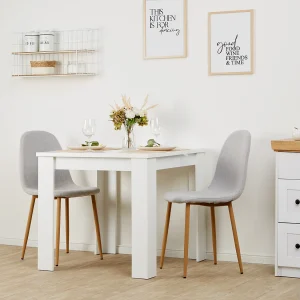 Eettafel 80x80x75 cm wit met 2 stoelen grijs