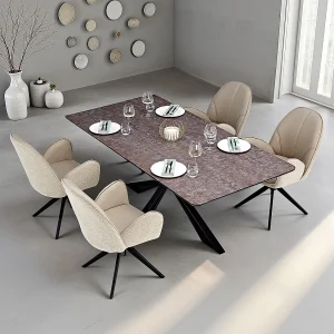 Eettafel 200×100 cm Bruin Zwart Industrieel Uitstraling met 4 Stoelen Beige Eettafel 200×100 cm Bruin Zwart Industrieel Uitstraling met 4 Stoelen Beige