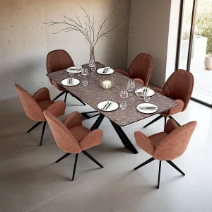 Eettafel 200×100 cm Bruin Zwart met 6 Leren Stoelen Industrieel Design Eettafel 200×100 cm Bruin Zwart met 6 Leren Stoelen Industrieel Design
