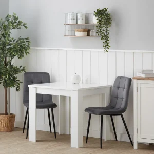 Eettafel 80x80x75 cm wit met 2 stoelen grijs fluweel