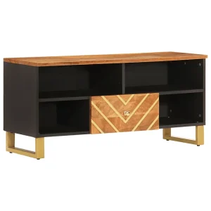 Garden Furniture – Tv-meubel 100×33,5×46 cm massief mangohout bruin en zwart Garden Furniture – Tv-meubel 100×33,5×46 cm massief mangohout bruin en zwart
