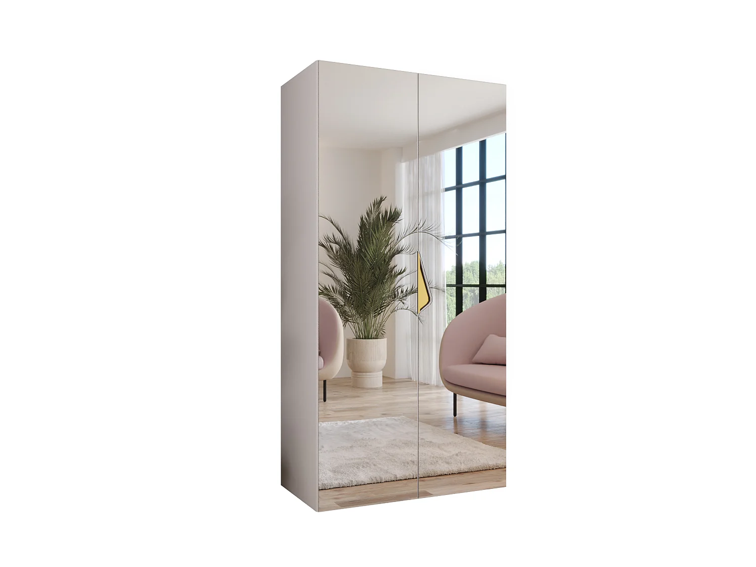 Draaideurkast Sandi 3 100 / 202 / 52 (Wit + handgrepen: Goud)