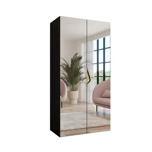 Draaideurkast Sandi 3 100 / 202 / 52 (Zwart + handgrepen: Goud)