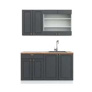 Eenpersoonskeuken antraciet-goud/wit 140x60x81.6 fame-line Eenpersoonskeuken antraciet-goud/wit 140x60x81.6 fame-line