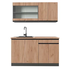 Eenpersoonskeuken eik goud/antraciet 140x60x81.6 r-line Eenpersoonskeuken eik goud/antraciet 140x60x81.6 r-line