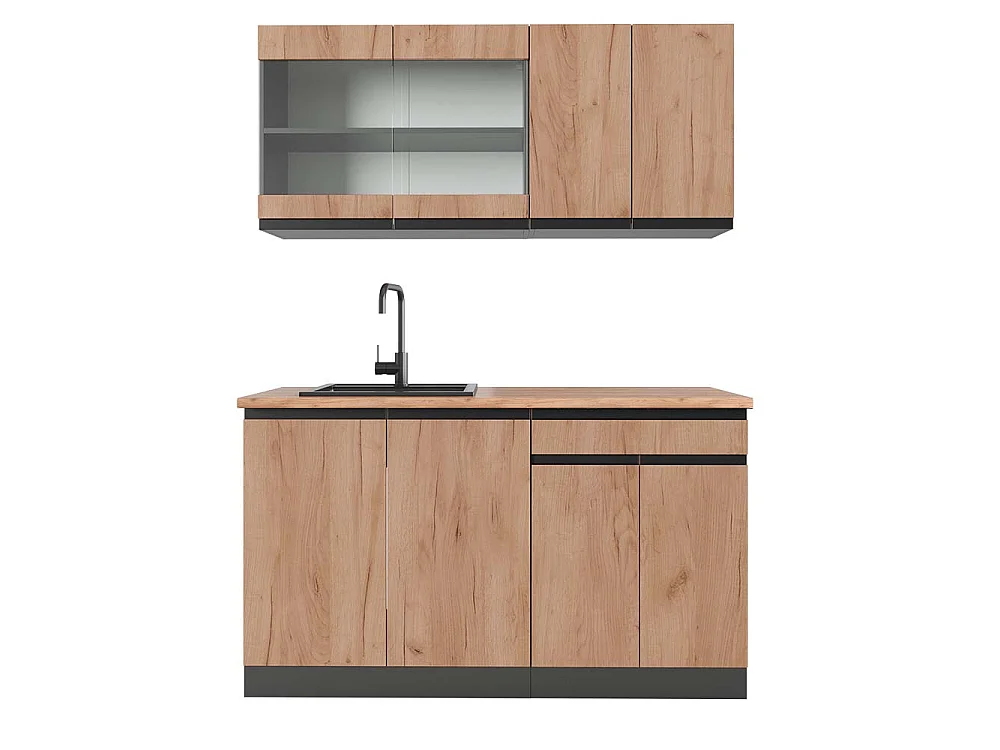 Eenpersoonskeuken eik goud/antraciet 140x60x81.6 r-line